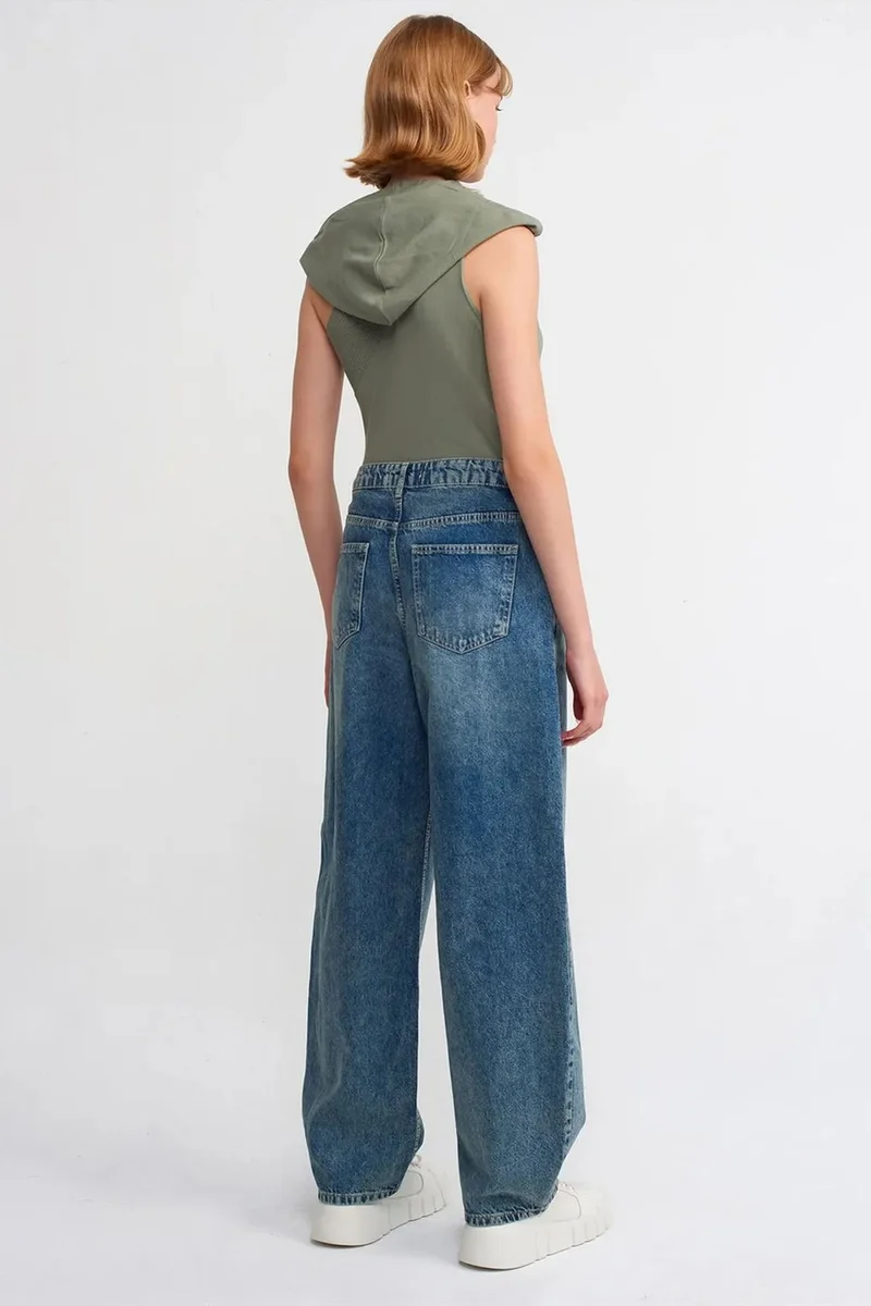 Dilvin Mid Blue Denim DILVIN High-Waist Wide-Leg Cotton Denim Jeans for Women | Best Price UAE