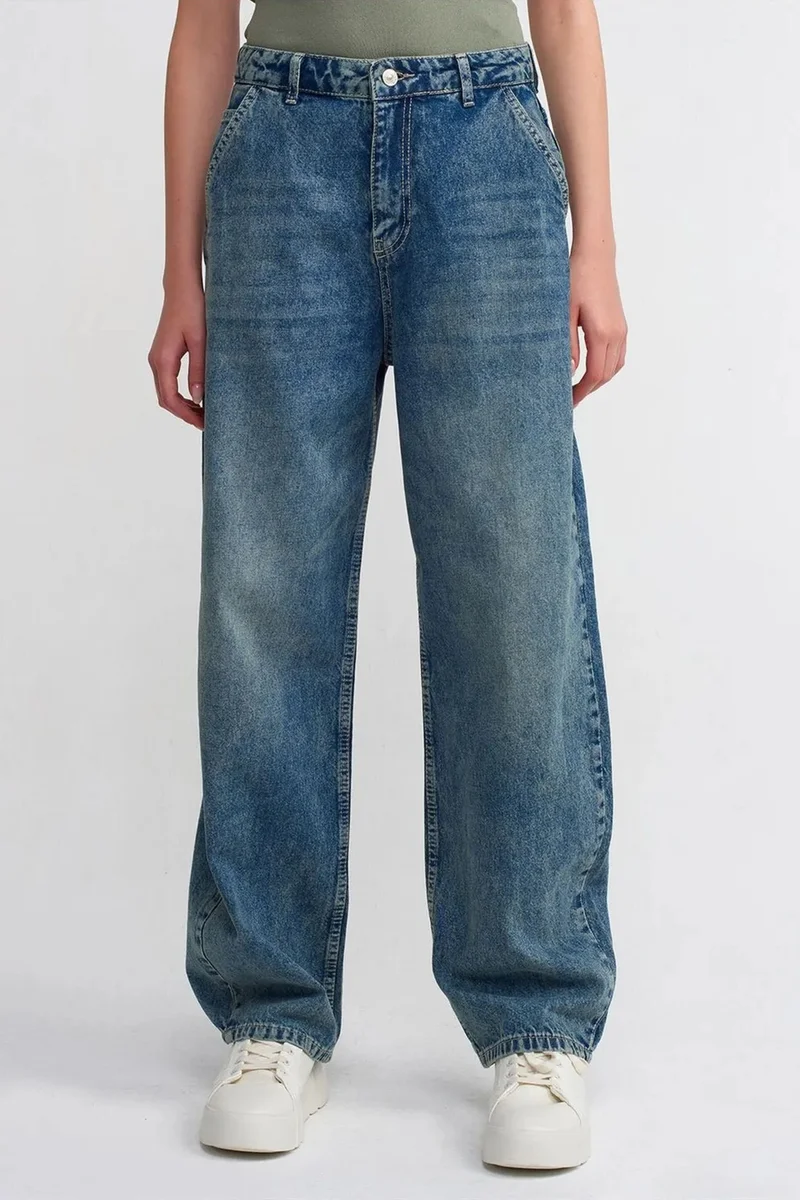 Dilvin Mid Blue Denim DILVIN High-Waist Wide-Leg Cotton Denim Jeans for Women | Best Price UAE