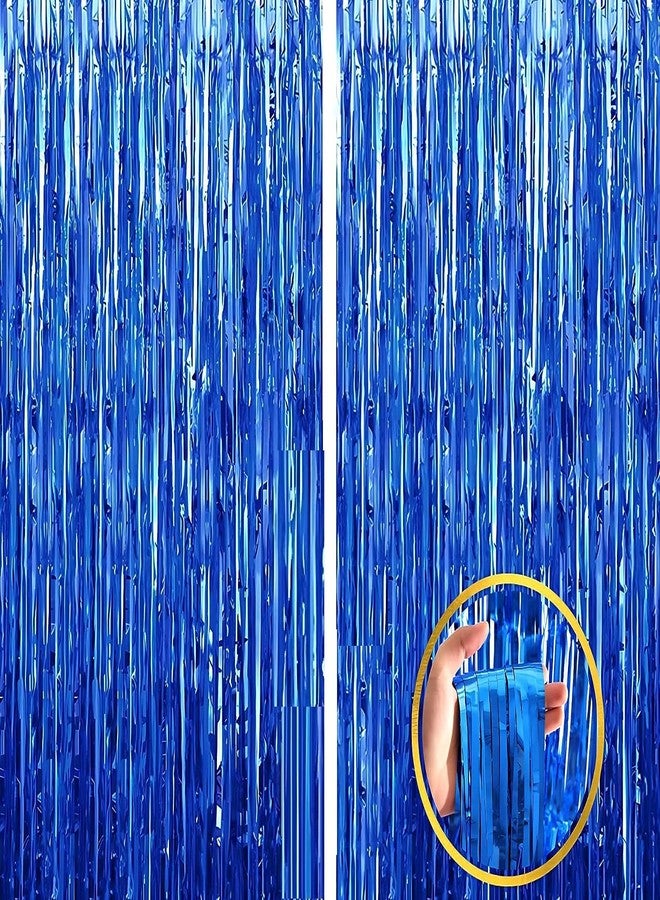 موريل ستائر موريل زرقاء لامعة لتزيين حفلات أعياد الميلاد، وحفلات استقبال المولود، والذكرى السنوية، والزواج، وحفلات توديع العزوبية. | عبوة من قطعتين | - Image 1