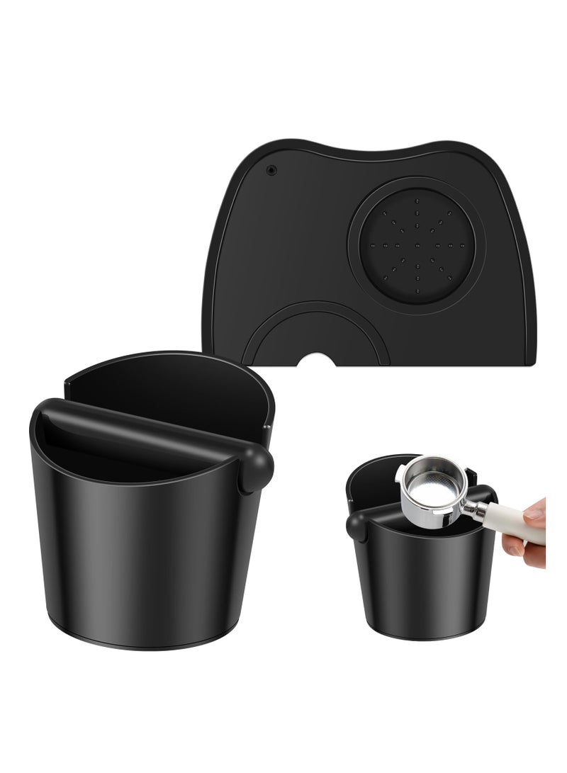 XiuWoo Coffee Knock Box Reusable Silicone Coffee Tamper Mat Non-Slip Coffee Knock Bin with Removable Knock tool for Coffee Ground Home Office, black - Image 1
