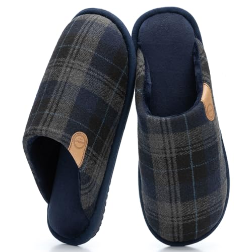 GOEWY Men's Slippers Cozy House Slippers, Warm Soft Indoor Outdoor Cotton Slipper for Men with Memory Foam Gifts for Men Him Dad Blue 9 10 - Image 1