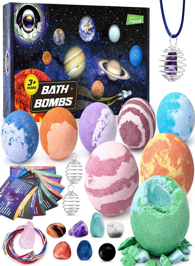 Toylink Galaxy Bath Bombs for Kids with Surprise Inside Space Toys, 8 Pack Planet Bath Bombs with Solar System Gemstones Organic Bubble Bath Fizzies Birthday Christmas Gifts for Boys Girls - Image 1