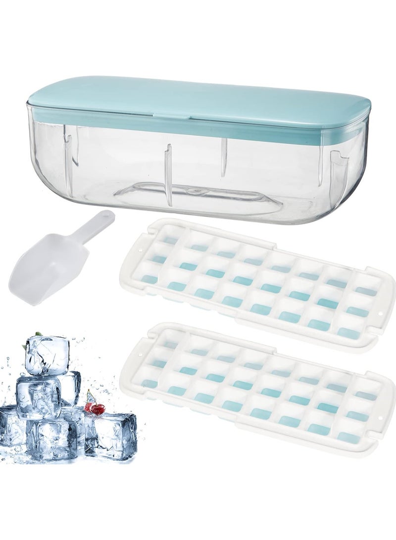 AUTOYSUR Ice Cube Tray with Lid 48 Grids Easy-release Ice Cube Molds for Freezer BPA Free Ice Cubes Maker Ice Tray with Bin for Beverage Coffee Fruit Yogurt (Blue)  - Image 1