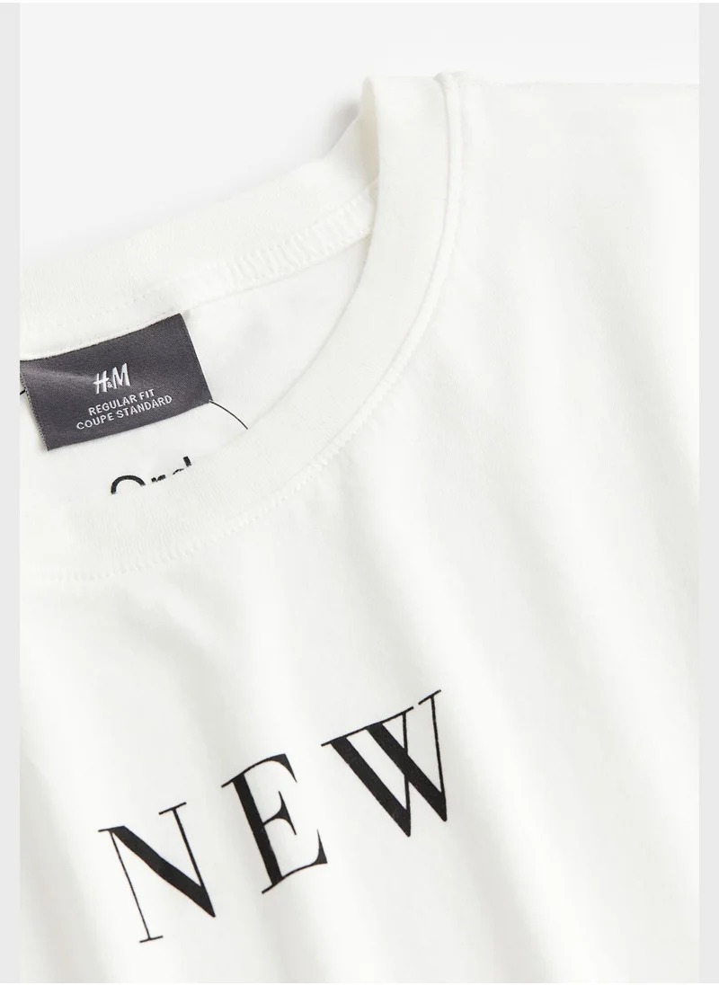 H&M Text Print Crew Neck T-Shirt