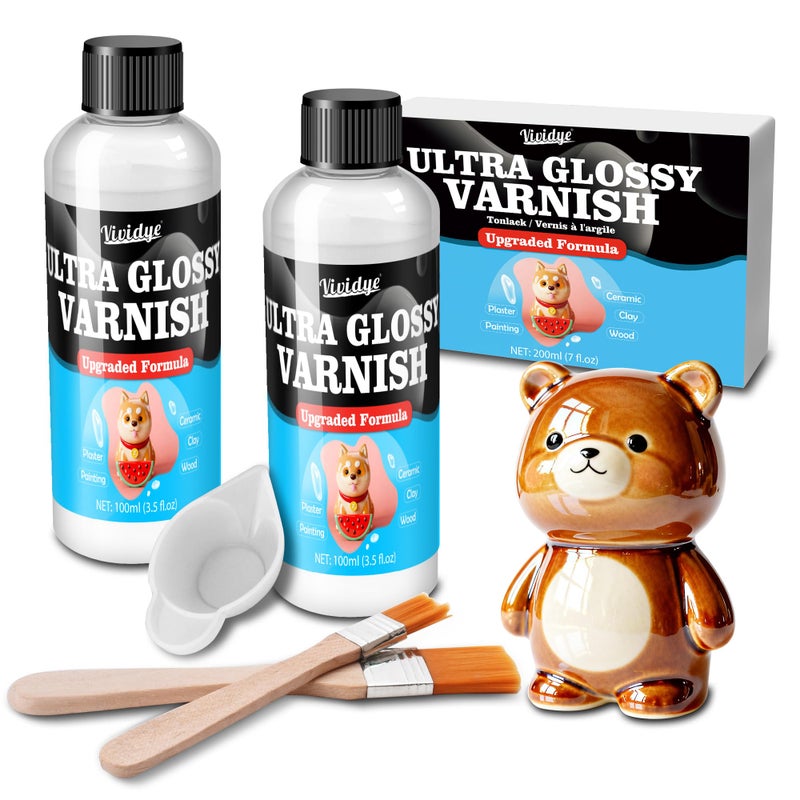 Vividye Air Dry Clay Glaze - 200ml/7oz Upgraded Ultra-Gloss Varnish Sealant, High Gloss Finish, Prevent Scratch Resistant, Yellowing, Waterproof - Clay Varnish for Pottery, Polymer Clay, Acrylic Painting - Image 1