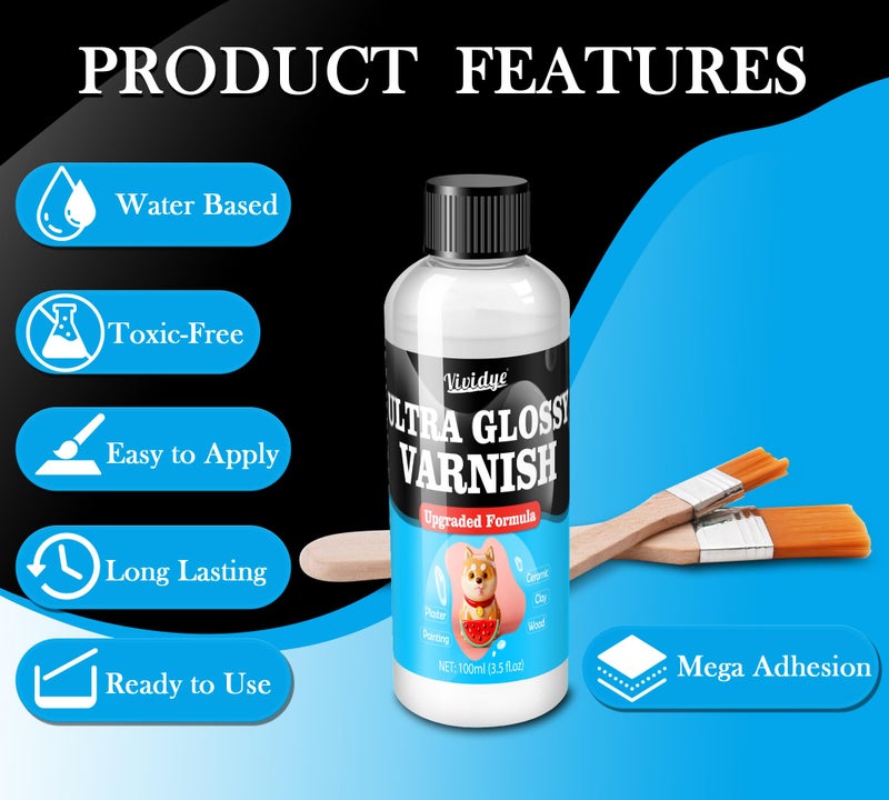 Vividye Air Dry Clay Glaze - 200ml/7oz Upgraded Ultra-Gloss Varnish Sealant, High Gloss Finish, Prevent Scratch Resistant, Yellowing, Waterproof - Clay Varnish for Pottery, Polymer Clay, Acrylic Painting - Image 2
