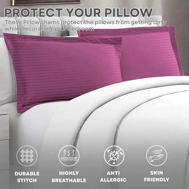 MUSA MUSA® Striped Cotton Pillow Covers – Soft, Breathable & Hotel-Inspired Pillow Covers with Envelope Closure | Elegant 5cm Oxford Frame Design for Bedroom & Home Décor (2, Pink, 50 x 65cm) - Image 3
