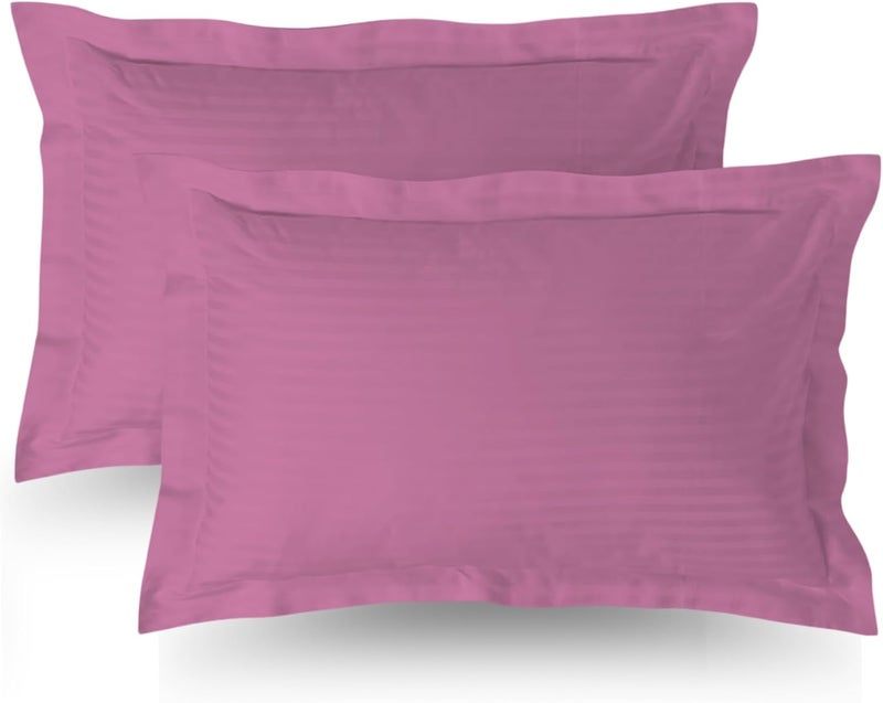 MUSA MUSA® Striped Cotton Pillow Covers – Soft, Breathable & Hotel-Inspired Pillow Covers with Envelope Closure | Elegant 5cm Oxford Frame Design for Bedroom & Home Décor (2, Pink, 50 x 65cm) - Image 1