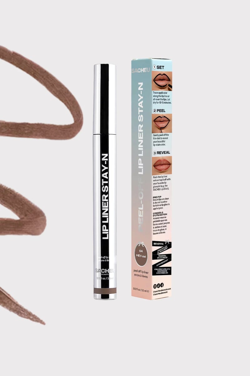 Sacheu قلم تحديد الشفاه STAY-N - تاتو قلم تحديد الشفاه القابل للتقشير، صبغة شفاه قابلة للتقشير، صبغة شفاه طويلة الأمد قابلة للتقشير، مدعمة بحمض الهيالورونيك وفيتامين E، لجميع أنواع البشرة، HEY-zel - Image 1