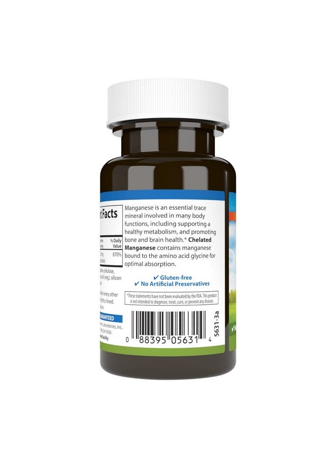 Carlson Chelated Manganese 20 Mg Superior Absorption Healthy Metabolism Bone Support & Brain Health 100 Tablets - Image 4