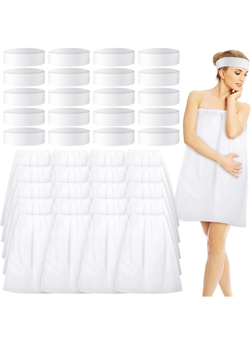 Jiuguva - Jiuguva 20 Sets Disposable Facial Headband and Spa Wrap Bathrobe Adjustable Nonwoven Bath Wrap Spa Headbands for Women Sauna Salon Skirt Sweat Steaming Hair White - Image 1