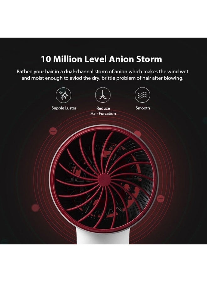 Soocas H5 Negative Ion Hair Dryer, Quick-Dry Foldable, 1800w, for Home and Travel, Red - Image 2
