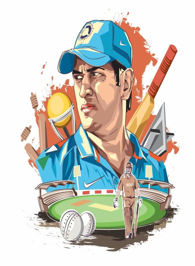 Sticker Yard Ms Dhoni Cricket Vinyl Wall Sticker for Living Room/Bedroom/Office and All Decorative Wall Stickers Size 55X55CM - Image 1