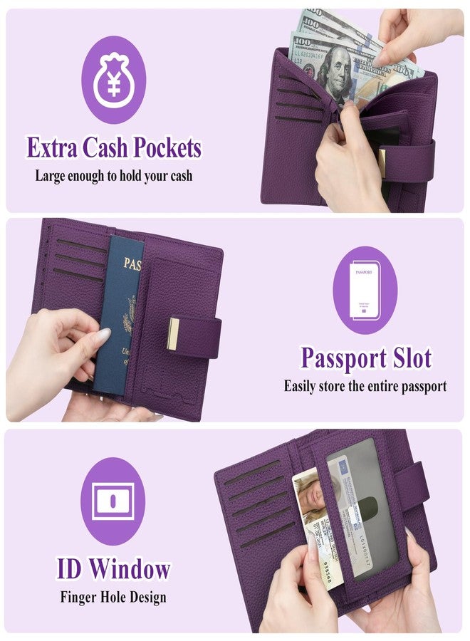 BKNOOU Passport Holder with Airtag Slot Travel Wallet Compact for Women Men, Leather Passport Wallet RFID Blocking Passport Holder for Travel with Zipper Coin Pocket, Holder Cash, Card (Purple) - Image 2