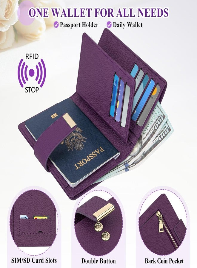 BKNOOU Passport Holder with Airtag Slot Travel Wallet Compact for Women Men, Leather Passport Wallet RFID Blocking Passport Holder for Travel with Zipper Coin Pocket, Holder Cash, Card (Purple) - Image 3