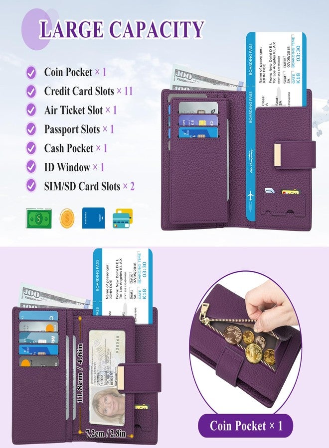 BKNOOU Passport Holder with Airtag Slot Travel Wallet Compact for Women Men, Leather Passport Wallet RFID Blocking Passport Holder for Travel with Zipper Coin Pocket, Holder Cash, Card (Purple) - Image 4