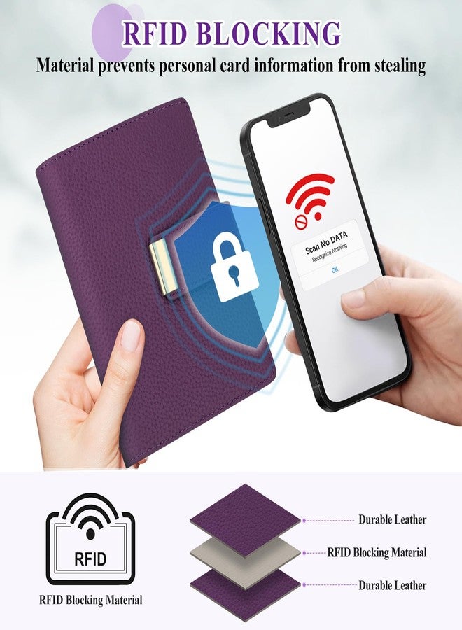 BKNOOU Passport Holder with Airtag Slot Travel Wallet Compact for Women Men, Leather Passport Wallet RFID Blocking Passport Holder for Travel with Zipper Coin Pocket, Holder Cash, Card (Purple) - Image 5