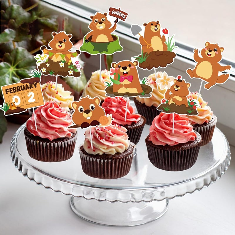 Konsait 25 PCS Groundhog Cupcake Toppers Groundhog Day Decorations Happy Groundhog Day Party Cake Decor Animal Themed Cake Topper Spring Party Supplies - Image 5
