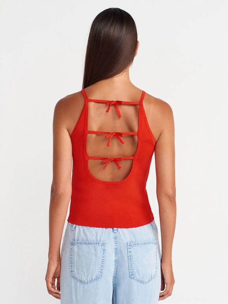 DILVIN Slim Fit Halter Knit Blouse With Bow Detail - Image 2