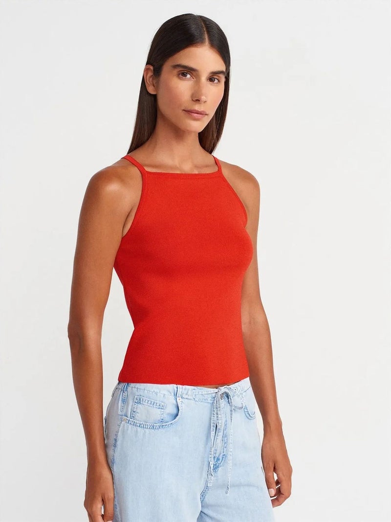 DILVIN Slim Fit Halter Knit Blouse With Bow Detail - Image 1