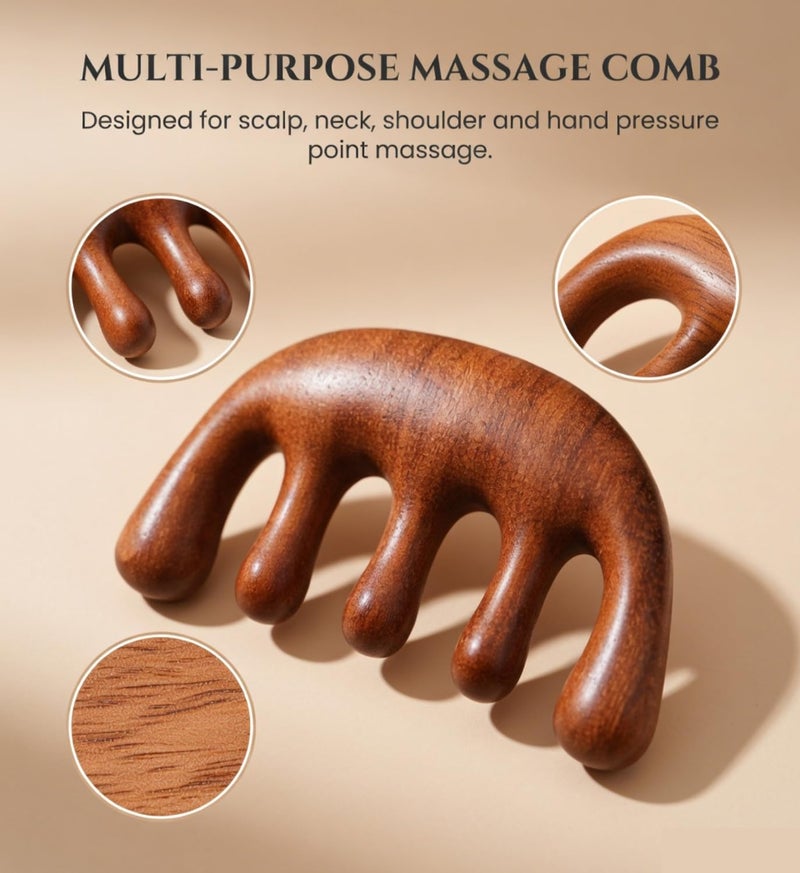 INSIME Wooden scalp massager for hair growth | Wood Head scalp massage comb tool - Gua Sha for hair massager | Wooden wide tooth comb hair massager for hair growth | Head messages for Scalp - Image 2