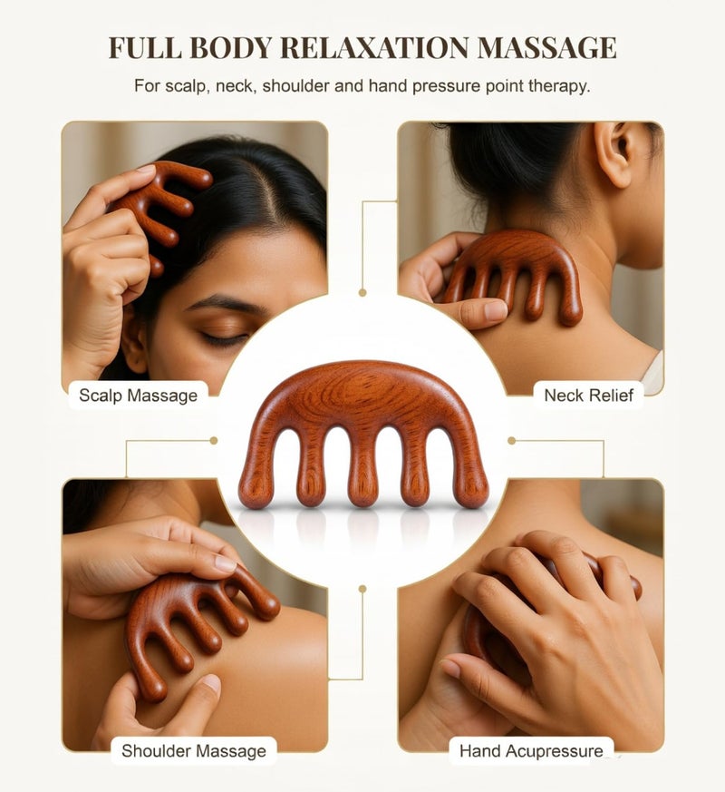 INSIME Wooden scalp massager for hair growth | Wood Head scalp massage comb tool - Gua Sha for hair massager | Wooden wide tooth comb hair massager for hair growth | Head messages for Scalp - Image 5
