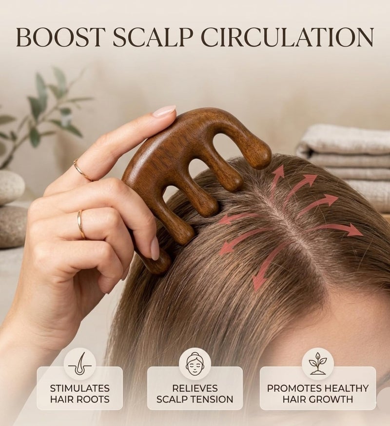 INSIME Wooden scalp massager for hair growth | Wood Head scalp massage comb tool - Gua Sha for hair massager | Wooden wide tooth comb hair massager for hair growth | Head messages for Scalp - Image 4