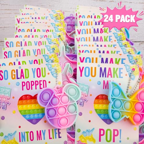 ORIENTAL CHERRY Valentines Day Gifts for Kids 24 Valentines Cards with Pop Bubbles Bulk Valentine Exchange for Girls Boys School Class Classroom Fidget Toys Party Favors - Image 1