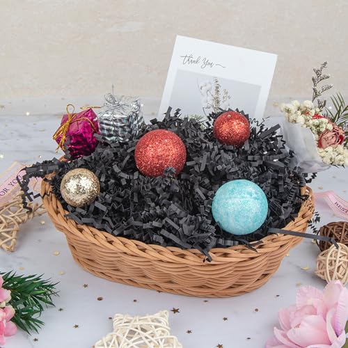 Caleihd Crinkle Cut Paper Shred Packing Grass Cushion Paper Streamer for Christmas Wedding Birthday Bridesmaid Engagement Craft Gift Boxes Bags Basket Filler Decoration 4.5oz Black - Image 5