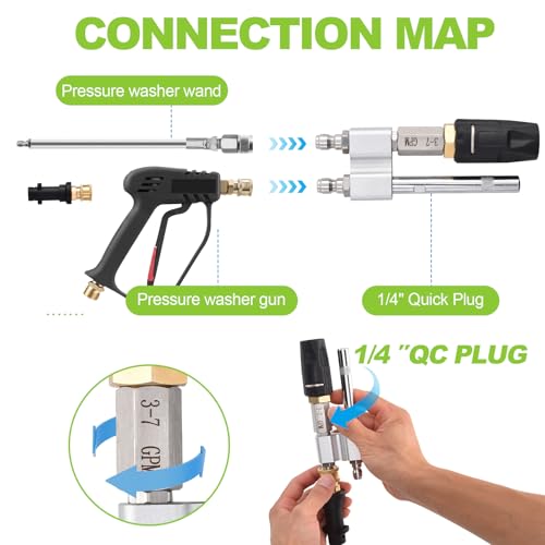 Ciunura 2 in 1 Downstream Soft Wash Chemical Nozzle M5 Twist Nozzle Shooter Tips 060 Adjustable Spray Pattern for 1700 to 6000 PSI 3 to 7 GPM Pressure Washer with 14 inches Quick Connect - Image 3