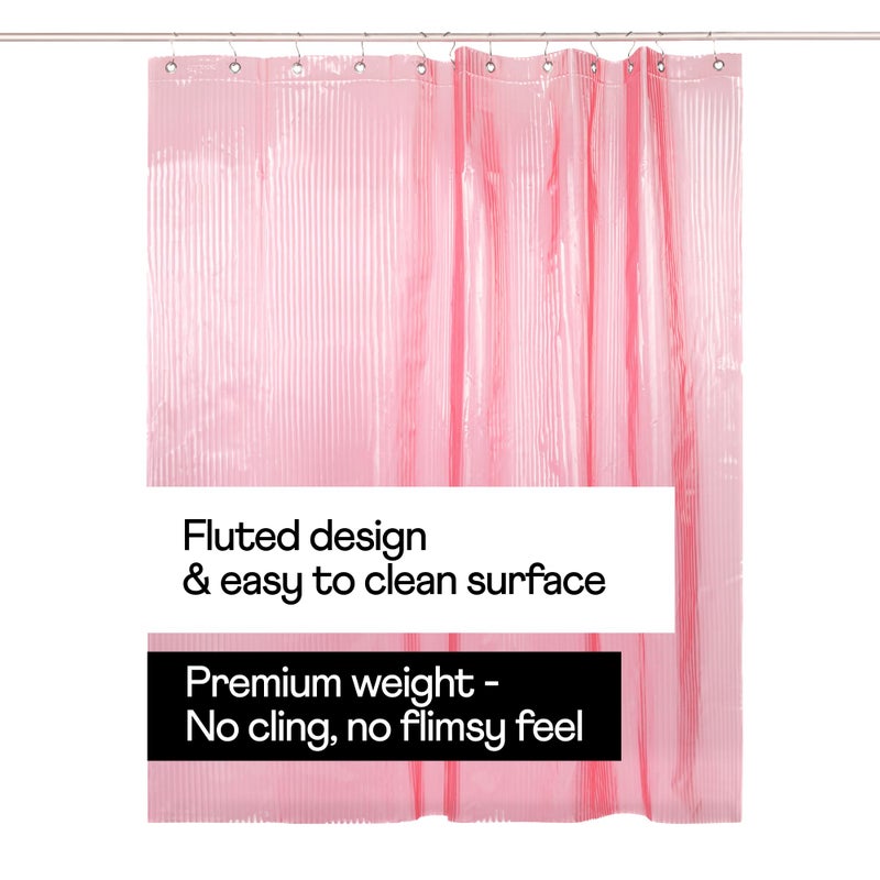 Sproos! - Fluted Shower Curtain Pink 72" x 72" - Prevent Water Splashes - Modern Stylish Design - Eco-Friendly Material - Easy Maintenance Durable Long-Lasting - Image 1