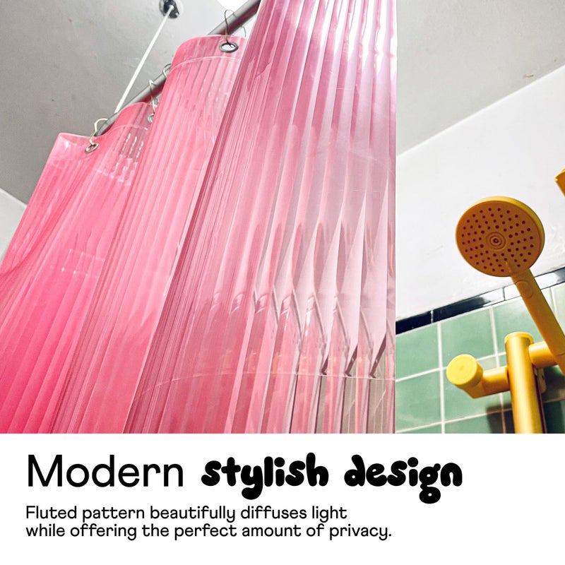 Sproos! - Fluted Shower Curtain Pink 72" x 72" - Prevent Water Splashes - Modern Stylish Design - Eco-Friendly Material - Easy Maintenance Durable Long-Lasting - Image 2