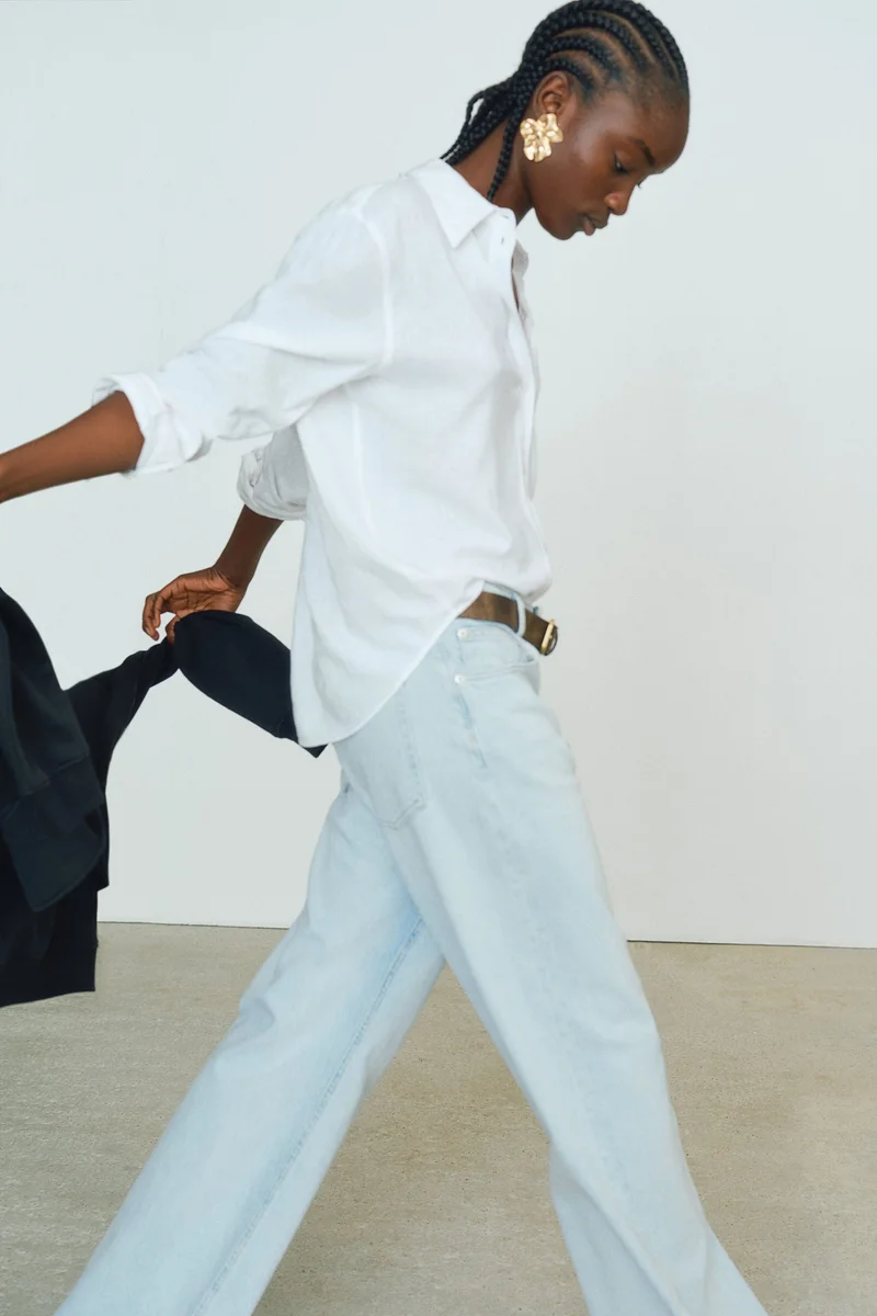 اتش اند ام جينز بخصر عالي وقصّة واسعة