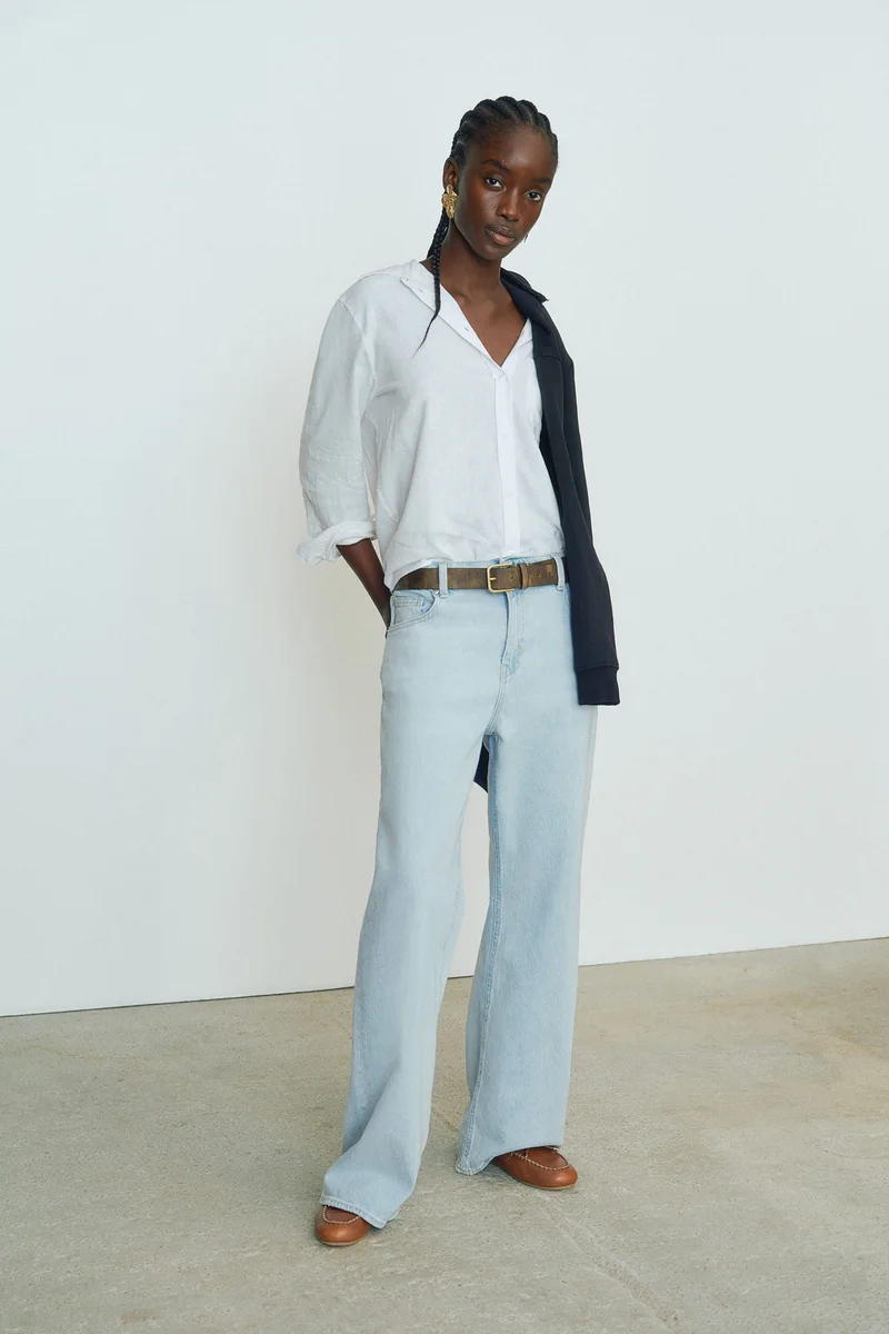 اتش اند ام جينز بخصر عالي وقصّة واسعة