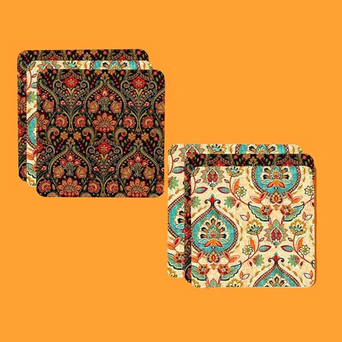 TAJNAN Indian Art Printed Coaster Set of 6 Beautiful Wooden Coasters with Plastic Coating Proper Coaster Stand Designer Coaster (taj-Coaster-Art-ww) - Image 3