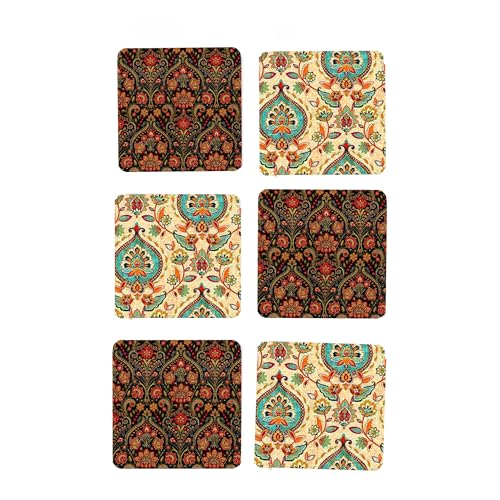 TAJNAN Indian Art Printed Coaster Set of 6 Beautiful Wooden Coasters with Plastic Coating Proper Coaster Stand Designer Coaster (taj-Coaster-Art-ww) - Image 1
