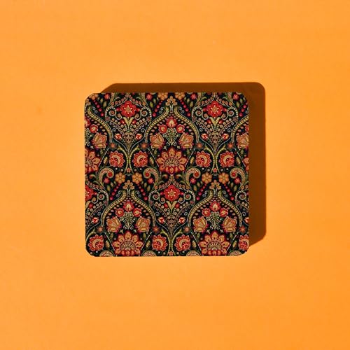 TAJNAN Indian Art Printed Coaster Set of 6 Beautiful Wooden Coasters with Plastic Coating Proper Coaster Stand Designer Coaster (taj-Coaster-Art-ww) - Image 4