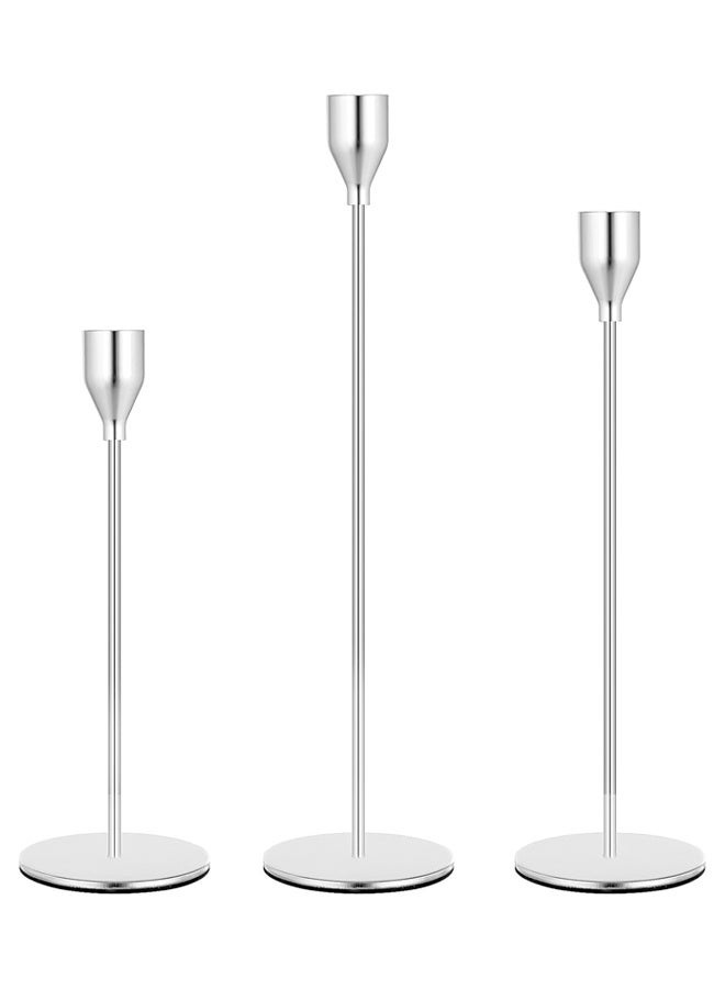 DUNISO 3pcs Taper Candle Holders for Taper Candles, Candlesticks, Candle Holders, Table Decoration, Wedding, Restaurant, Party, Living Room Decoration, Silver  - Image 1