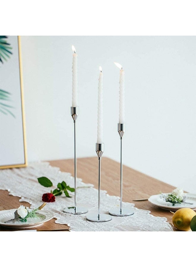 DUNISO 3pcs Taper Candle Holders for Taper Candles, Candlesticks, Candle Holders, Table Decoration, Wedding, Restaurant, Party, Living Room Decoration, Silver  - Image 2