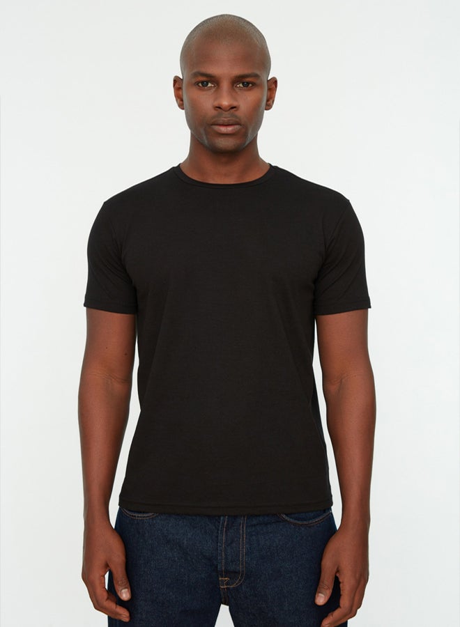 trendyol Black Basic Regular Cut Crew Neck Short Sleeve T-Shirt - Image 4