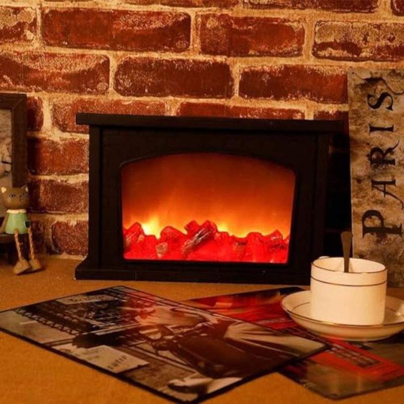 LED fireplace lantern for indoor outdoor use, metal glass, black gold, realistic flame effect and portable battery-powered design - Image 1