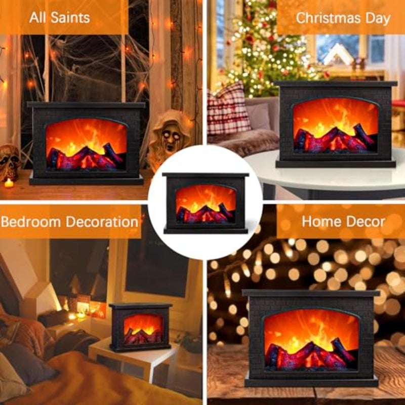LED fireplace lantern for indoor outdoor use, metal glass, black gold, realistic flame effect and portable battery-powered design - Image 4