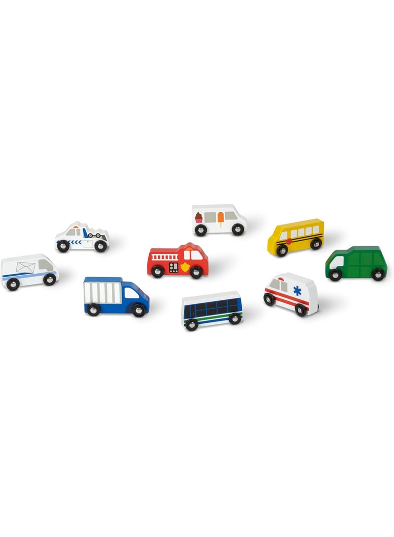 Melissa & Doug Wooden Town Vehicles Set – 9-Piece Wooden City Cars - Image 2