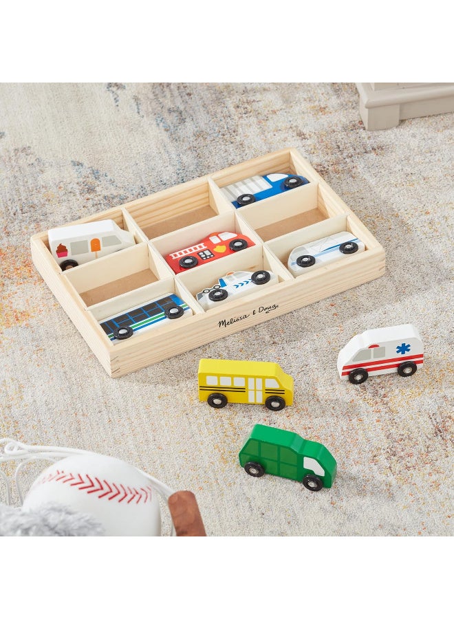 Melissa & Doug Wooden Town Vehicles Set – 9-Piece Wooden City Cars - Image 3