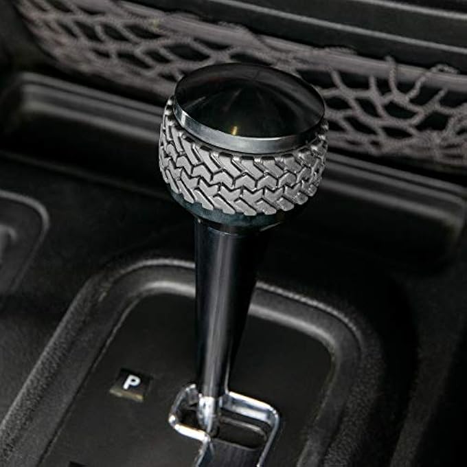 DV8 Offroad  Billet Aluminum Replacement Automatic Transmission Shift Knob for Wrangler  Includes Patented Tire Tread Rubber Grip  Anodized Finish 20112018 Wrangler JK Gloss Black - Image 4