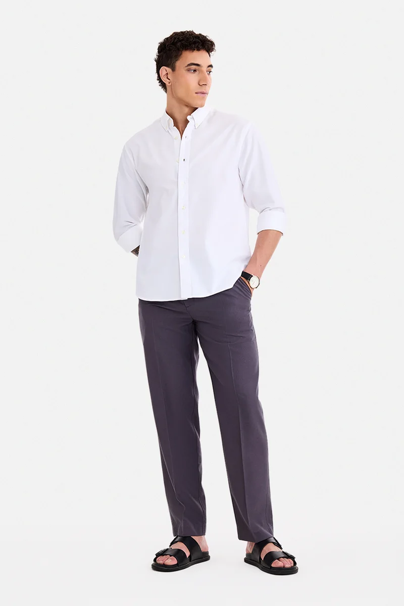 سنيتش White Textured Long Sleeve Regular Fit Shirt