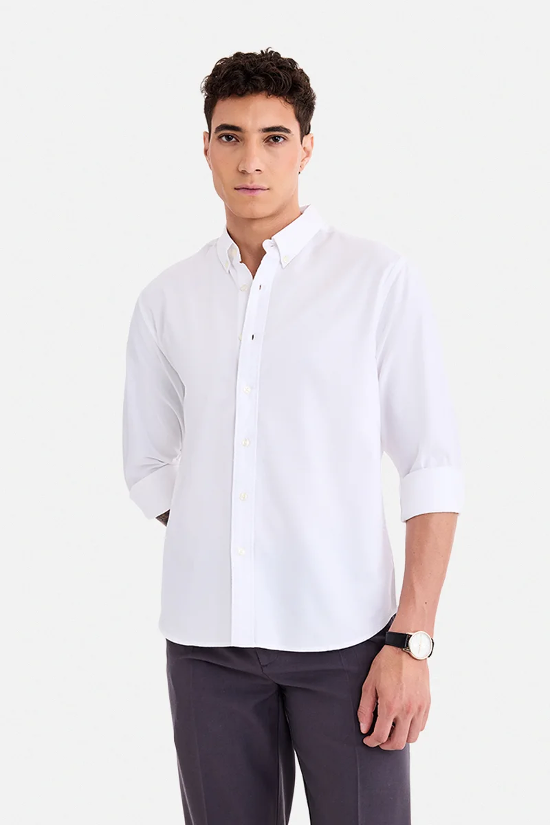 سنيتش White Textured Long Sleeve Regular Fit Shirt
