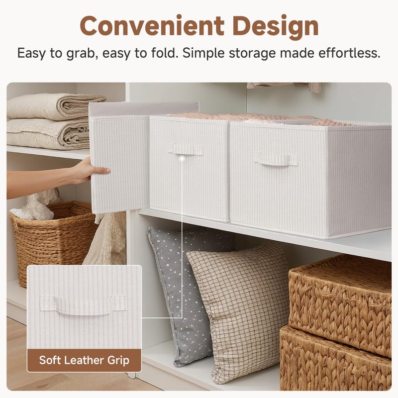 StorageWorks Foldable Shelf Organizer Bins, Closet Storage Baskets for Clothes, Storage Bins for Organization, Beige Stripes, 3-Pack, Extra Large - Image 5