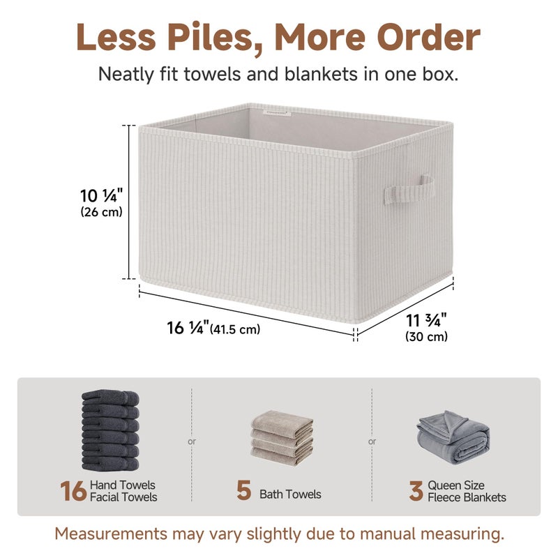StorageWorks Foldable Shelf Organizer Bins, Closet Storage Baskets for Clothes, Storage Bins for Organization, Beige Stripes, 3-Pack, Extra Large - Image 3