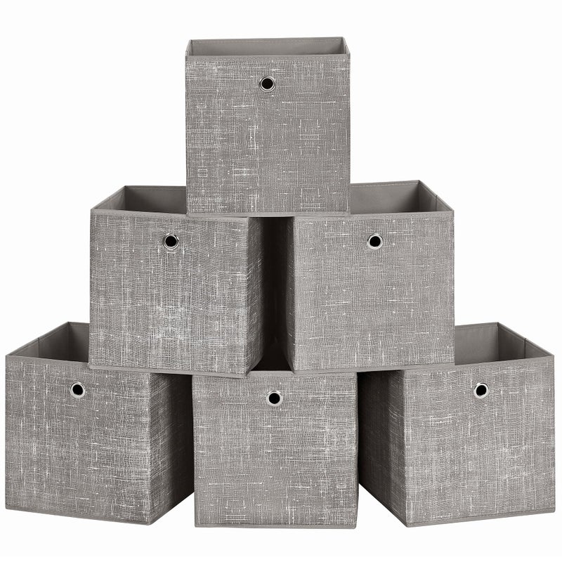 SONGMICS Storage Boxes Set of 6 NonWoven Fabric Boxes with Handles 30 x 30 x 30 cm Fit Cube Storage Unit for Shelves Foldable Clothes Organisers Heathered Taupe RFB006K01
